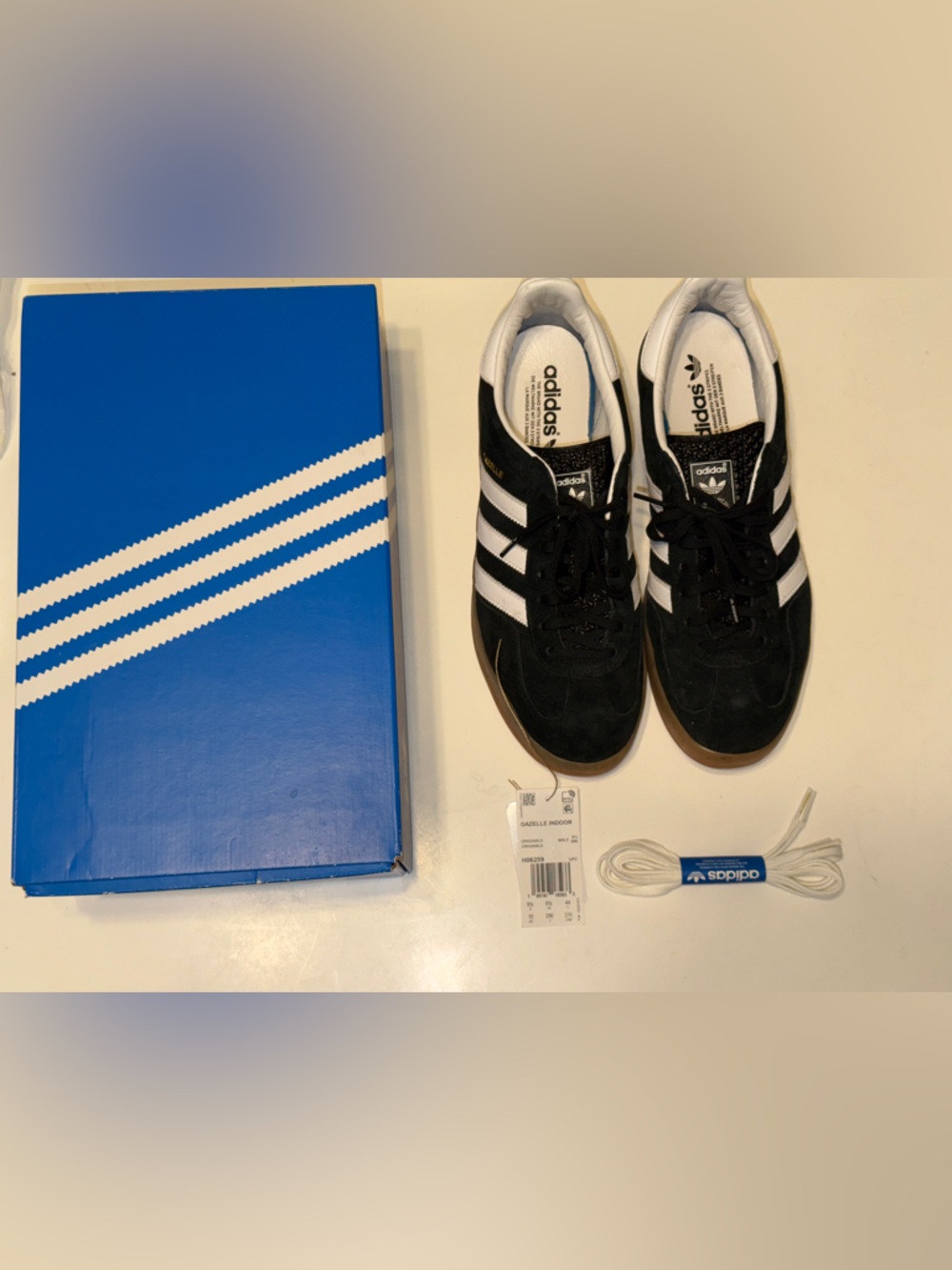 Used Men’s Adidas Gazelle Indoor size 10 Men's Black/White Suede Sneakers